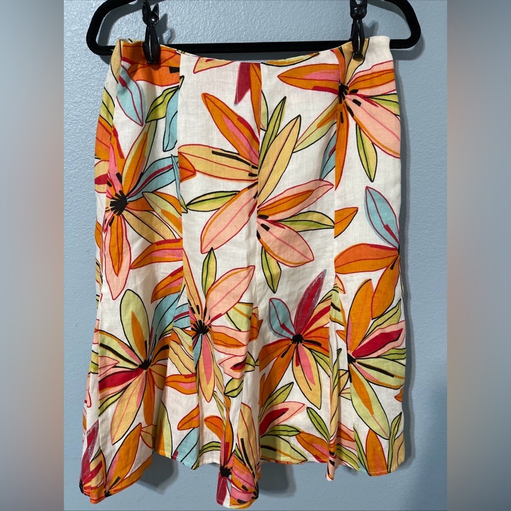 Catherine Stewart Floral Skirt A-Line Midi Tropical Boho Resort Coastal Size 8